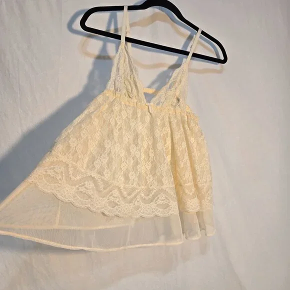 VICTORIA'S SECRET Y2K Fairy Lacy Sheer Ivory Babydoll Top Size M Never Worn! - Picture 2 of 16